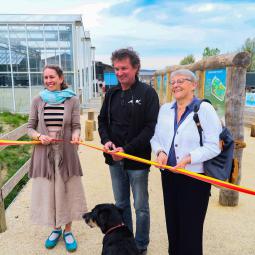 Le coupé du ruban sous les yeux de Keyla le chien du boss